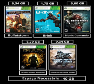 bulletstorm + brink + bionic comando + 2 jogos transferência de licença xbox 360 digital