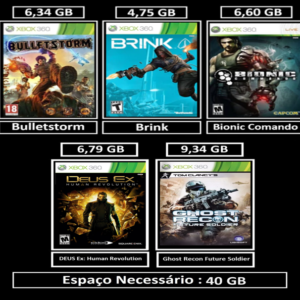 bulletstorm + brink + bionic comando + 2 jogos transferência de licença xbox 360 digital