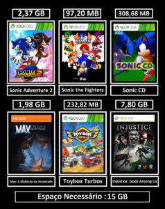pacote sonic + 3 jogos transferência de licença xbox 360 digital