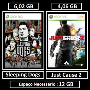 sleeping dogs e just cause 2 transferência de licença xbox 360 digital (cópia)