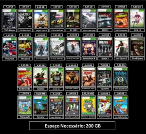 pacote com cod ghosts, fifa 15, pes 15 e 16 + 28 jogos transferência de licença xbox 360 digital