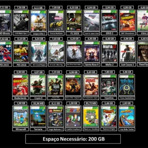 pacote com cod ghosts, fifa 15, pes 15 e 16 + 28 jogos transferência de licença xbox 360 digital