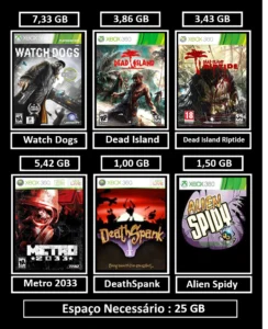 watch dogs + 5 jogos transferência de licença xbox 360 digital
