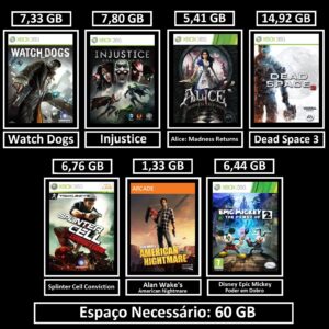 watch dogs + 5 jogos transferência de licença xbox 360 digital (cópia)