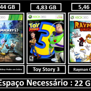toy story 3 + disney epic mickey + rayman origins transferência de licença xbox 360 digital